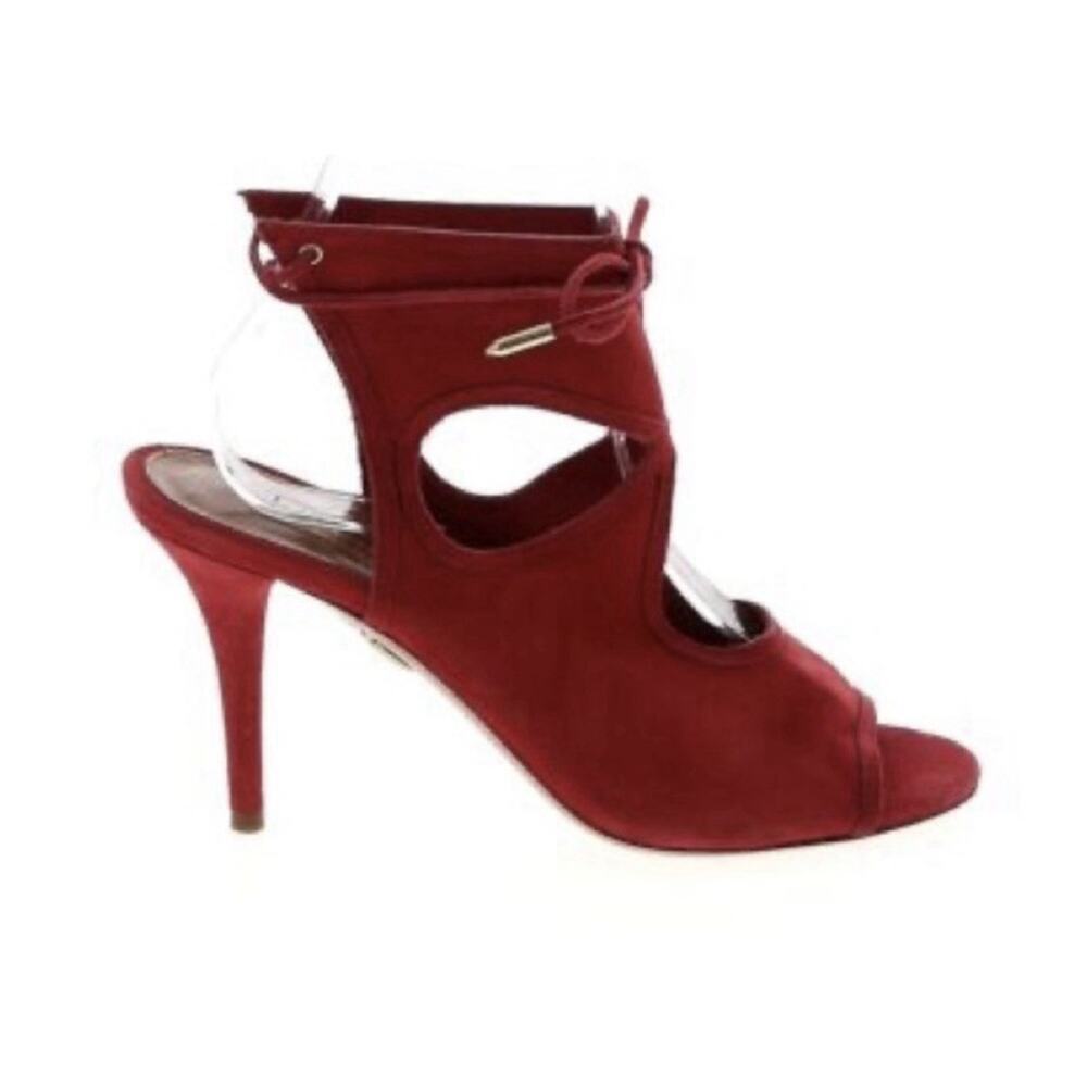 Aquazzura Sexy Thing 105 Burgundy Suede Cutout Heels EU 38.5 US 8.5 Italy - Picture 2 of 8